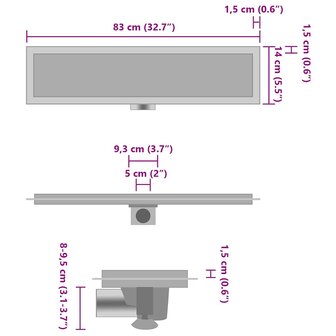 Doucheafvoer met 2-in-1 deksel 83x14 cm roestvrij staal 9