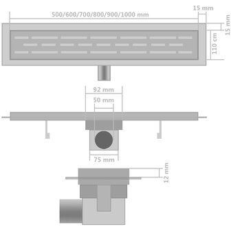 Doucheafvoer 2 st rechthoekig lijn 830x140 mm roestvrij staal 9