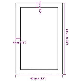 Wastafelblad 40x60x(2-4) cm onbehandeld massief hout 9