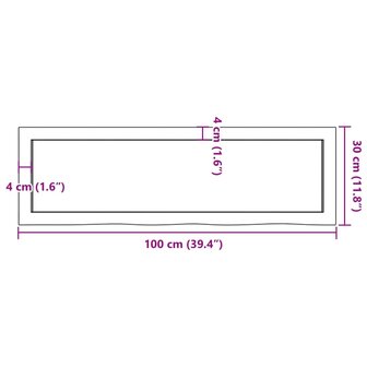 Wastafelblad 100x30x(2-4) cm behandeld massief hout donkerbruin 9