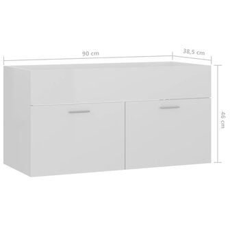 Wastafelkast 90x38,5x46 cm bewerkt hout hoogglans wit 8