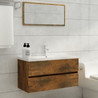 Wastafelkast 90x38,5x45 cm bewerkt hout gerookt eikenkleurig 3