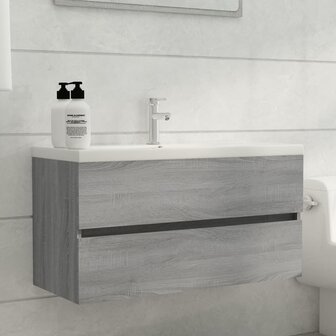 Wastafelkast 90x38,5x45 cm bewerkt hout grijs sonoma eikenkleur 1