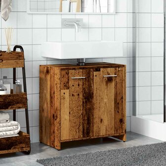 Wastafelkast 60x33x60 cm bewerkt hout oud houtkleurig 3