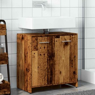 Wastafelkast 60x33x60 cm bewerkt hout oud houtkleurig 4