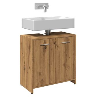 Wastafelkast 60x33x60 cm bewerkt hout artisanaal eikenkleurig 1