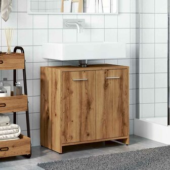 Wastafelkast 60x33x60 cm bewerkt hout artisanaal eikenkleurig 3