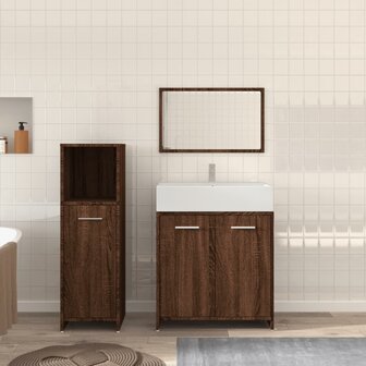 3-delige Badkamermeubelset bewerkt hout bruin eikenkleur 1