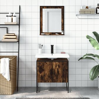 2-delige Badkamerkastenset bewerkt hout gerookt eikenkleurig 3
