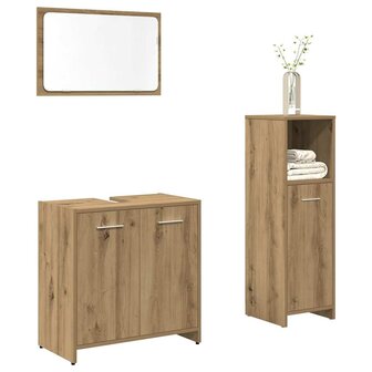 3-delige Badkamermeubelset bewerkt hout artisanaal eikenkleur 1