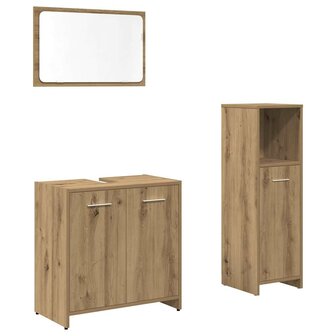3-delige Badkamermeubelset bewerkt hout artisanaal eikenkleur 2
