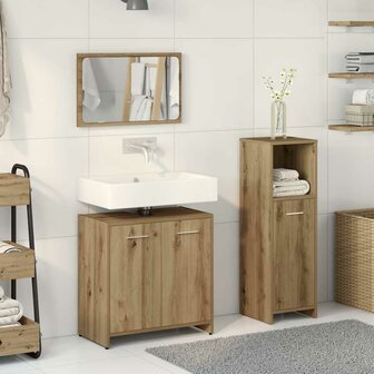 3-delige Badkamermeubelset bewerkt hout artisanaal eikenkleur 3