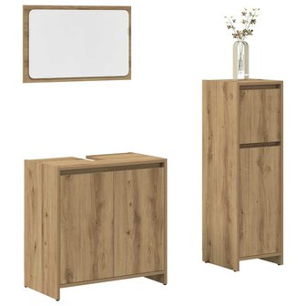 3-delige Badkamermeubelset bewerkt hout artisanaal eikenkleur 1