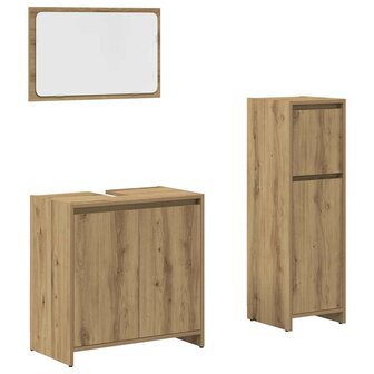3-delige Badkamermeubelset bewerkt hout artisanaal eikenkleur 2