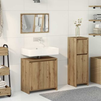3-delige Badkamermeubelset bewerkt hout artisanaal eikenkleur 3