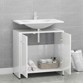 Badkamerkast 60x33x61 cm bewerkt hout hoogglans wit 3