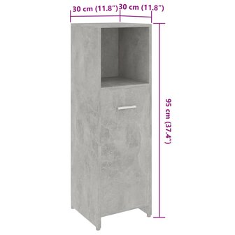 Badkamerkast 30x30x95 cm bewerkt hout betongrijs 9