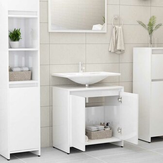 Badkamerkast 60x33x61 cm bewerkt hout hoogglans wit 3