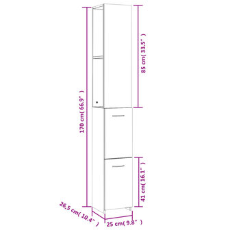 Badkamerkast 25x26,5x170 cm bewerkt hout betongrijs 8
