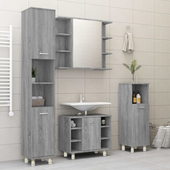Badkamerkast 30x30x95 cm bewerkt hout grijs sonoma eikenkleurig 3
