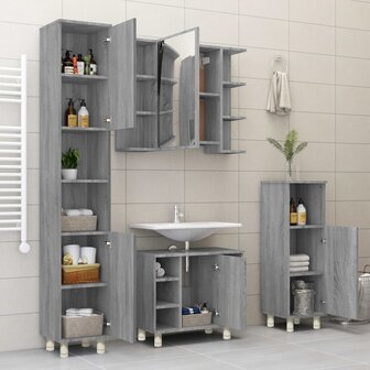 Badkamerkast 30x30x95 cm bewerkt hout grijs sonoma eikenkleurig 4