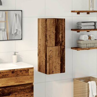 Badkamerwandkast 30x30x80 cm bewerkt hout oud houtkleurig 2