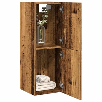 Badkamerwandkast 30x30x80 cm bewerkt hout oud houtkleurig 3