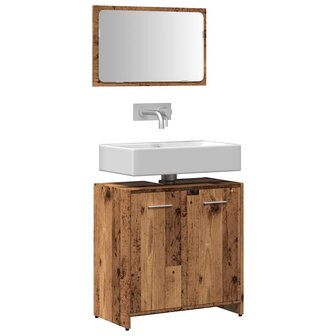 Badkamerkast met spiegel bewerkt hout oud houtkleurig 1