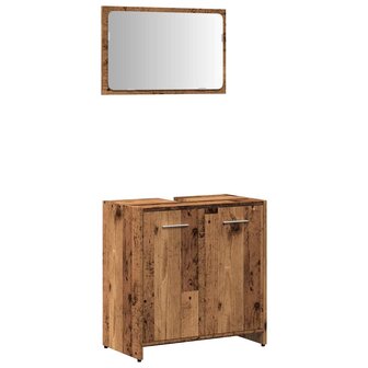 Badkamerkast met spiegel bewerkt hout oud houtkleurig 2