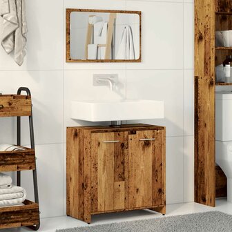Badkamerkast met spiegel bewerkt hout oud houtkleurig 3