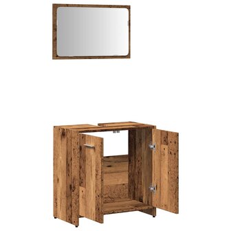 Badkamerkast met spiegel bewerkt hout oud houtkleurig 7