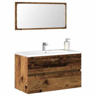 Badkamerkast met spiegel bewerkt hout oud houtkleurig 1