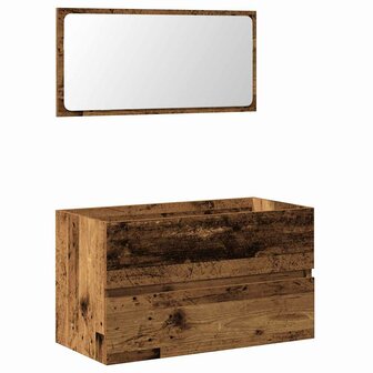 Badkamerkast met spiegel bewerkt hout oud houtkleurig 2