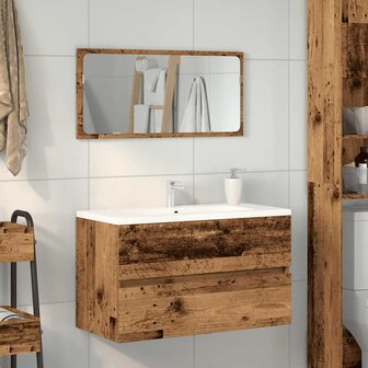 Badkamerkast met spiegel bewerkt hout oud houtkleurig 3