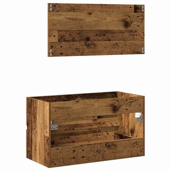 Badkamerkast met spiegel bewerkt hout oud houtkleurig 6