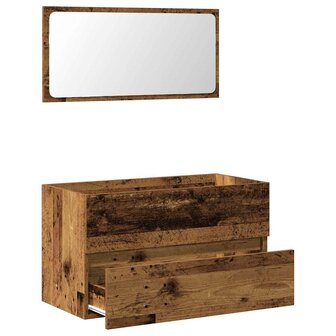 Badkamerkast met spiegel bewerkt hout oud houtkleurig 7