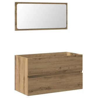 Badkamerkast met spiegel bewerkt hout artisanaal eikenkleurig 2