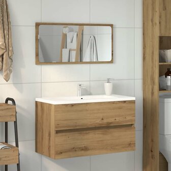 Badkamerkast met spiegel bewerkt hout artisanaal eikenkleurig 3