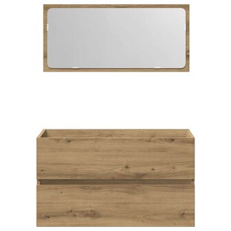 Badkamerkast met spiegel bewerkt hout artisanaal eikenkleurig 4