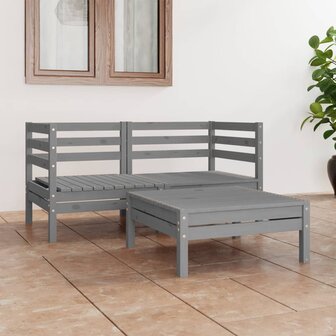 3-delige Loungeset massief grenenhout grijs 1
