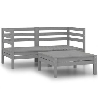 3-delige Loungeset massief grenenhout grijs 2