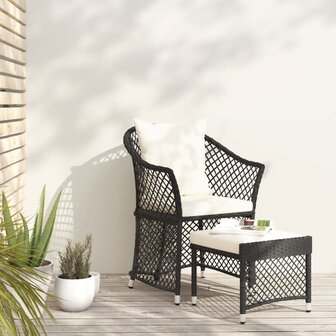 2-delige Loungeset met kussens poly rattan zwart 1