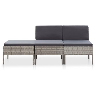 3-delige Loungeset met kussens poly rattan grijs  2