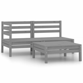 3-delige Loungeset massief grenenhout grijs 1