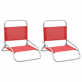 Strandstoelen 2 st inklapbaar stof rood 1