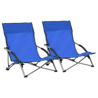 Strandstoelen 2 st inklapbaar stof blauw 1