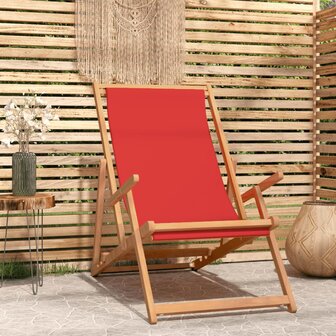 Strandstoel inklapbaar massief teakhout rood 1