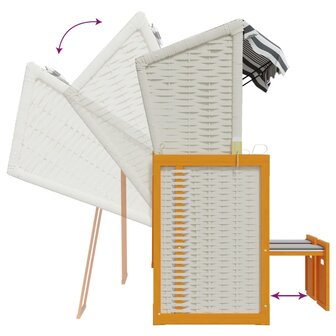 Strandstoel met luifel poly rattan en massief hout wit en grijs 8