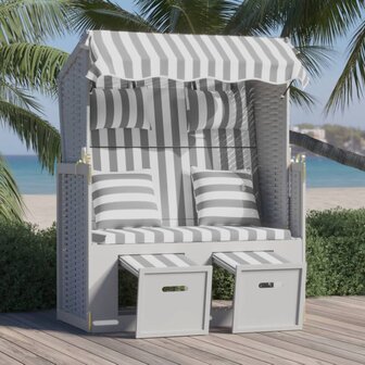 Strandstoel met kussens poly rattan en massief hout grijs wit 1