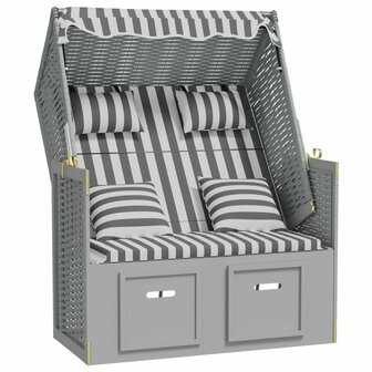 Strandstoel met kussens poly rattan en massief hout grijs wit 2